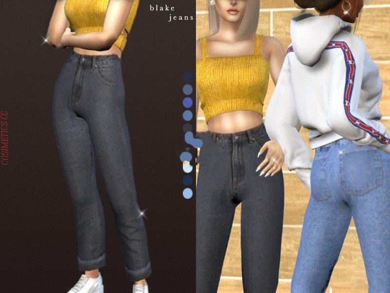 图片[1]-《模拟人生4》女款黑色束脚牛仔裤MOD-Mods8游戏网