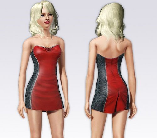 图片[1]-《模拟人生3》MOD服饰 P家女全身抹胸短裙红黑-Mods8游戏网