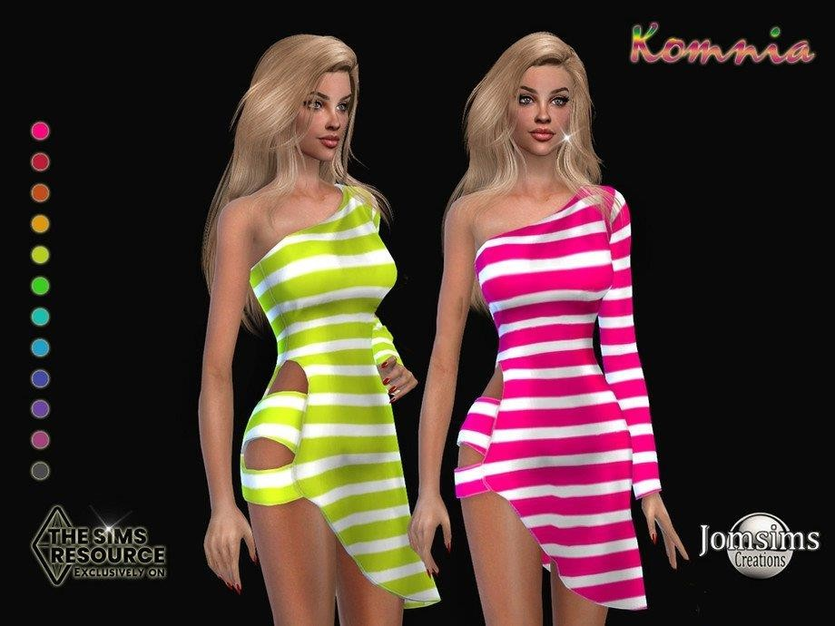 图片[1]-《模拟人生4》女性彩色条纹单露肩连衣裙MOD-Mods8游戏网